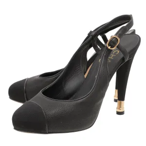 Chanel Black Captoe Slingback 39