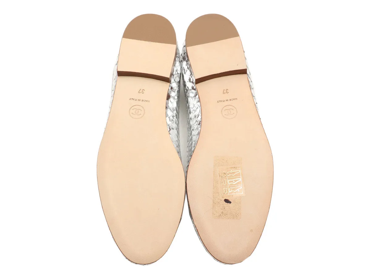 Chanel Silver Mirror Effect Python Ballet Flats