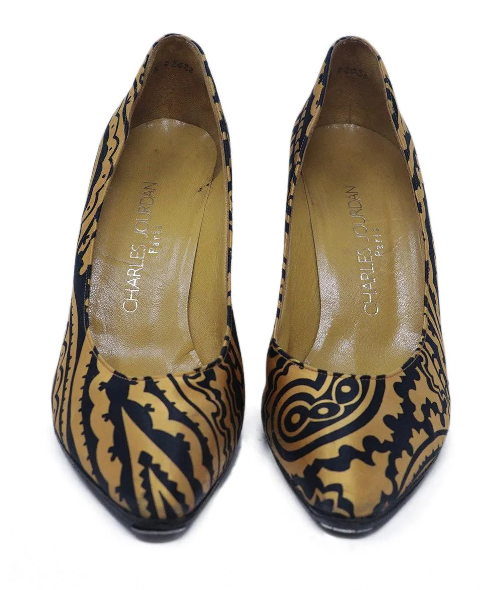 Charles Jourdan Vintage Black & Gold Heels sz 10