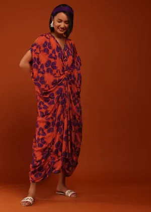 Cherry Tomato And Egg-Plant Purple Tie Dye Print Kaftan With A Front Knot Online