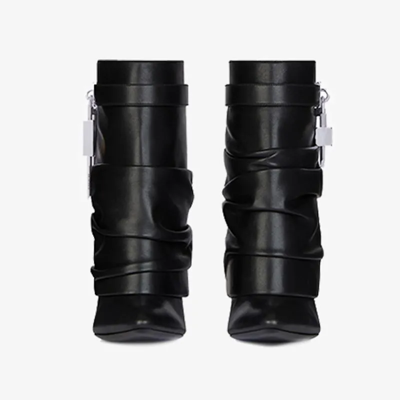 Chic Black Calf Leather Ankle Boots