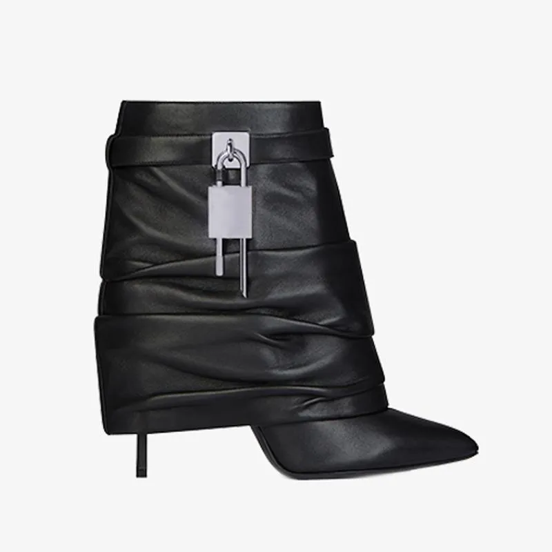 Chic Black Calf Leather Ankle Boots