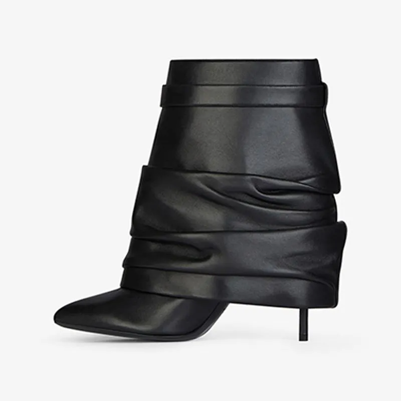 Chic Black Calf Leather Ankle Boots