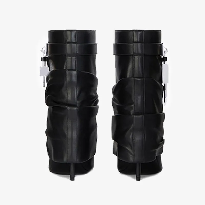 Chic Black Calf Leather Ankle Boots