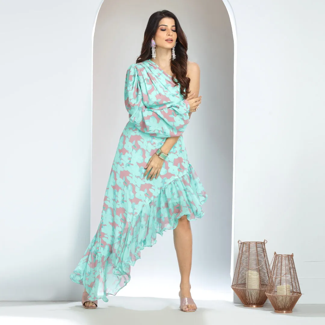Chic One-Shoulder Waist Cut-Out Dress
