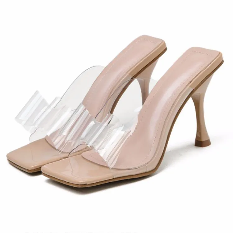 Chicvane Colorful Clear Pvc Bowknot Stilettos Square Toe Slide Sandals