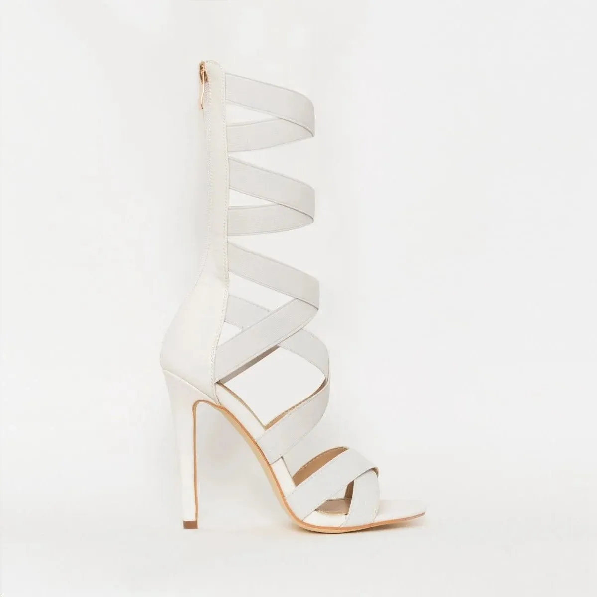Chicvane Criss Cross Straps Stiletto Heel with Zipper Gladiator Sandals