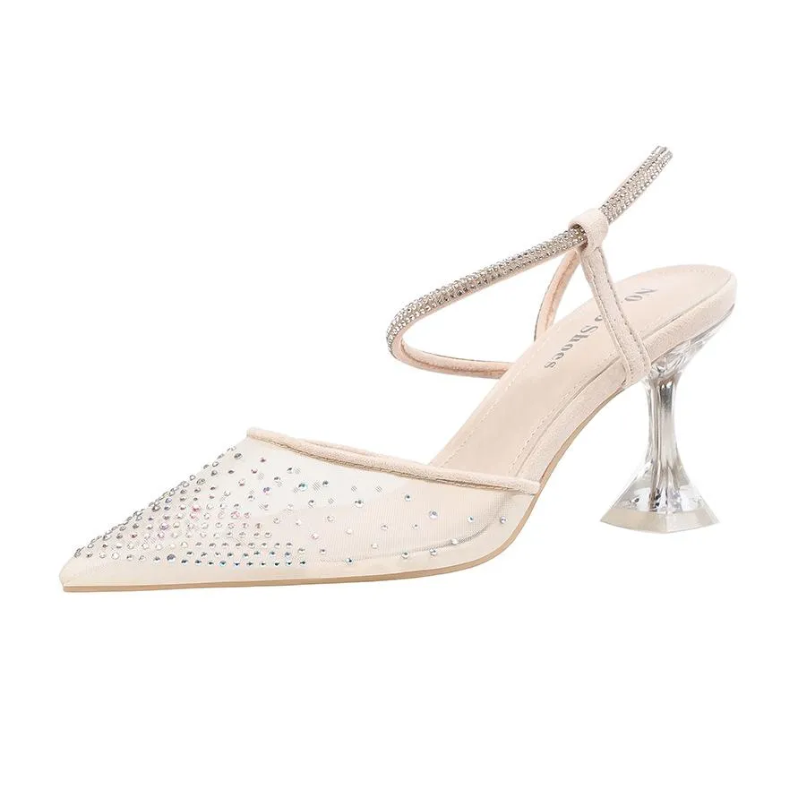 Chicvane Glittering Rhinestone Pointed Toe Stiletto Heel Bridal Shoes