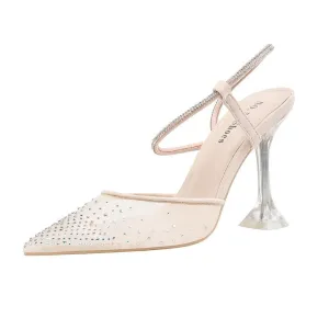 Chicvane Glittering Rhinestone Pointed Toe Stiletto Heel Bridal Shoes