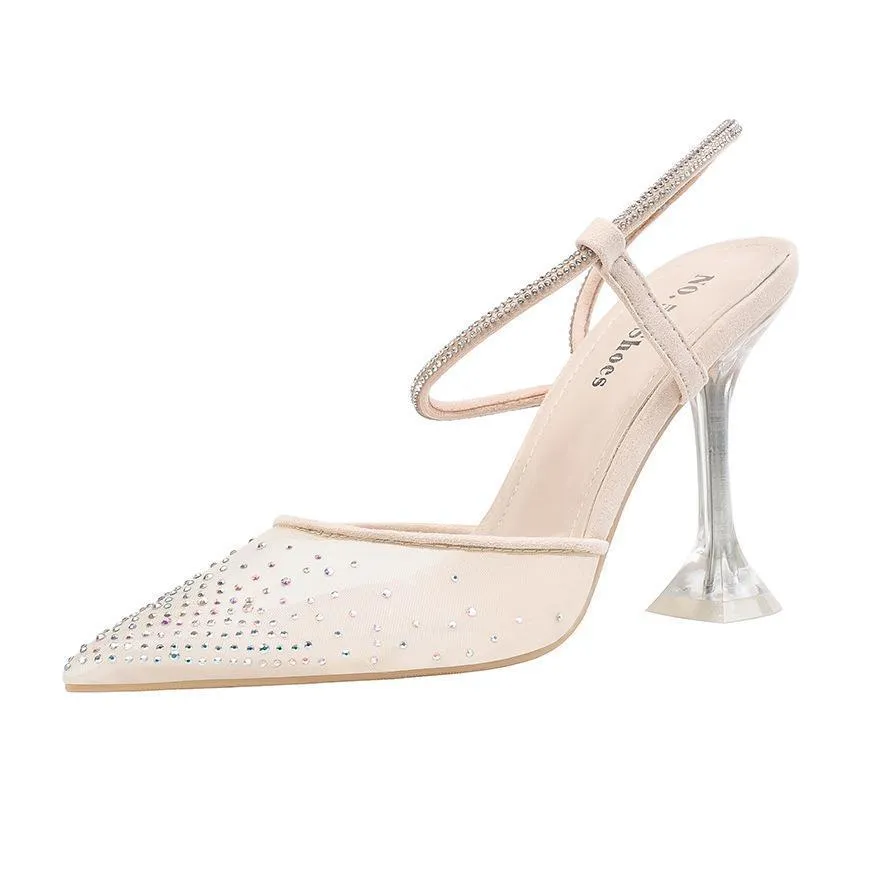Chicvane Glittering Rhinestone Pointed Toe Stiletto Heel Bridal Shoes