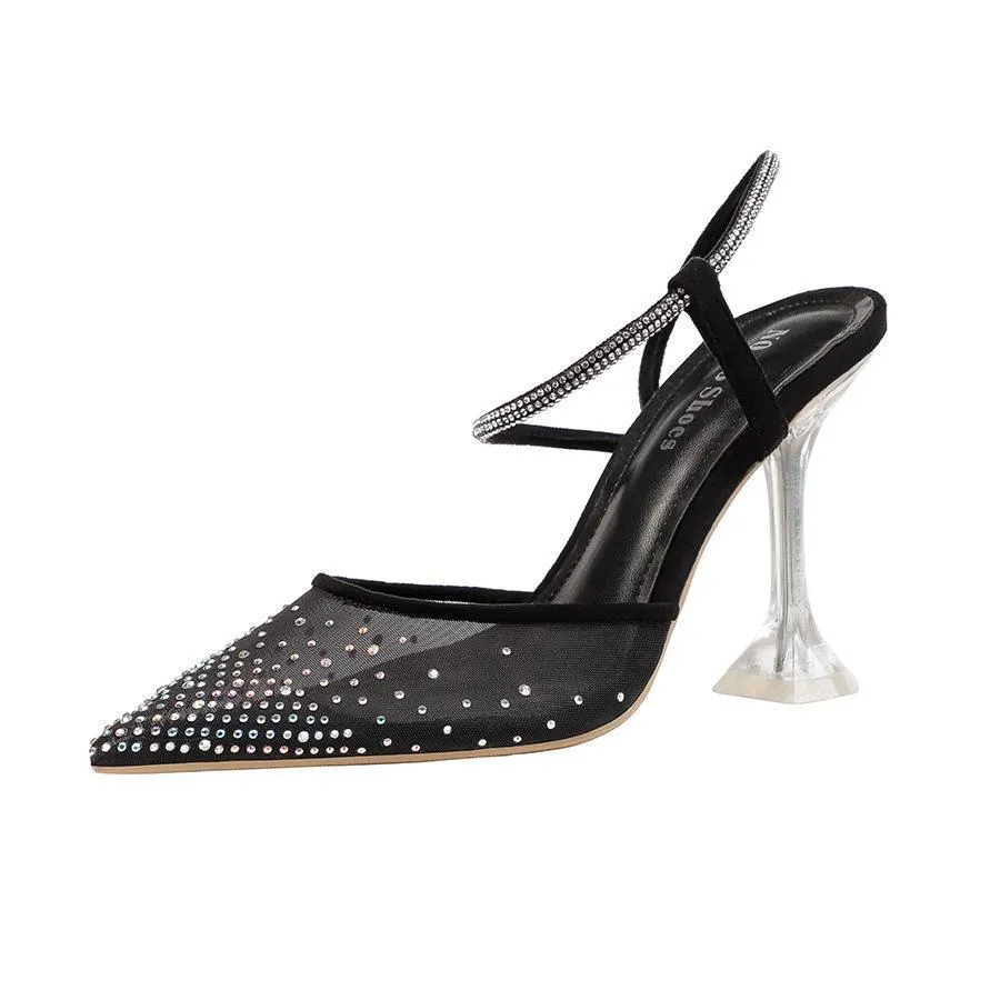Chicvane Glittering Rhinestone Pointed Toe Stiletto Heel Bridal Shoes