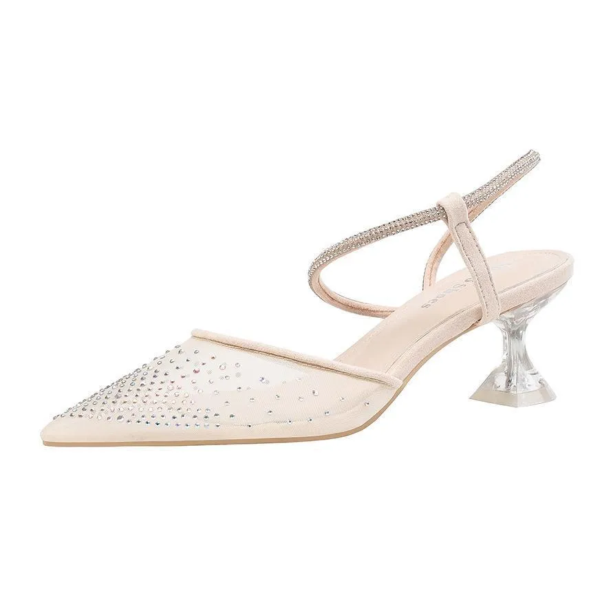 Chicvane Glittering Rhinestone Pointed Toe Stiletto Heel Bridal Shoes
