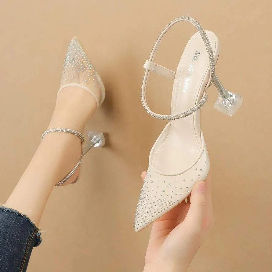 Chicvane Glittering Rhinestone Pointed Toe Stiletto Heel Bridal Shoes
