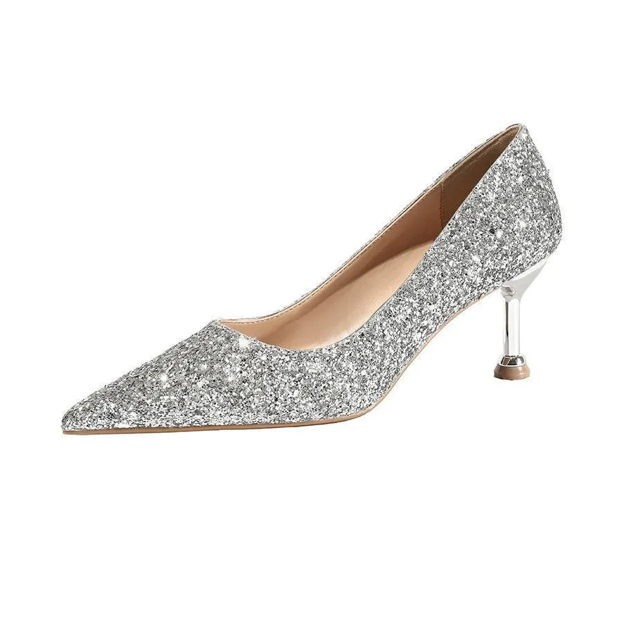Chicvane Gradient Ramp Sequined Rhinestones Pointed Toe Stiletto Heel Bridal Shoes