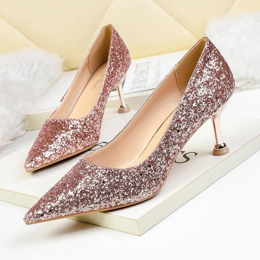 Chicvane Gradient Ramp Sequined Rhinestones Pointed Toe Stiletto Heel Bridal Shoes