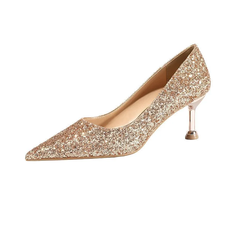 Chicvane Gradient Ramp Sequined Rhinestones Pointed Toe Stiletto Heel Bridal Shoes