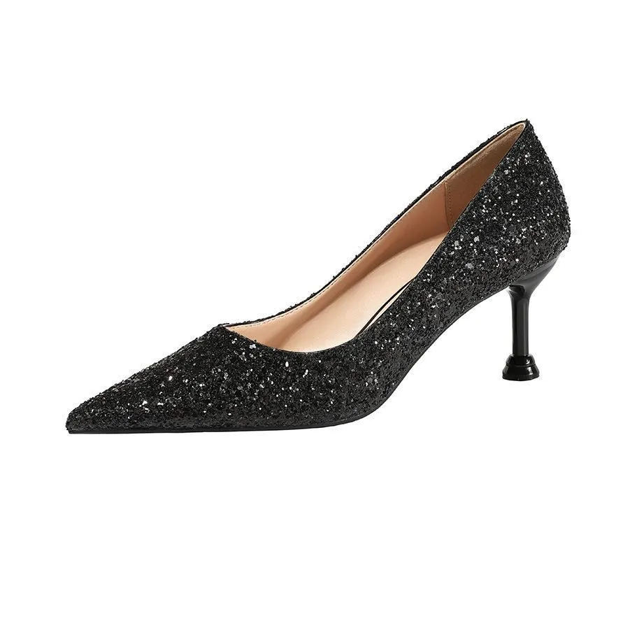 Chicvane Gradient Ramp Sequined Rhinestones Pointed Toe Stiletto Heel Bridal Shoes