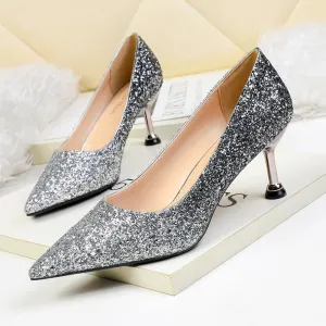 Chicvane Gradient Ramp Sequined Rhinestones Pointed Toe Stiletto Heel Bridal Shoes