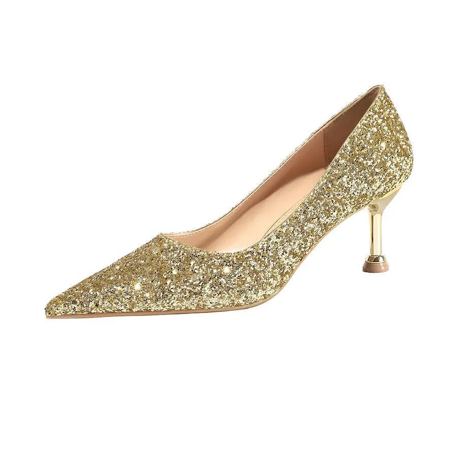 Chicvane Gradient Ramp Sequined Rhinestones Pointed Toe Stiletto Heel Bridal Shoes