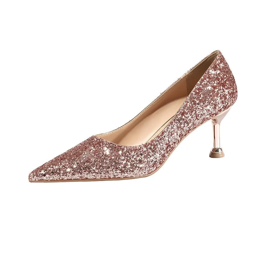 Chicvane Gradient Ramp Sequined Rhinestones Pointed Toe Stiletto Heel Bridal Shoes