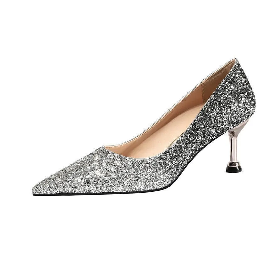 Chicvane Gradient Ramp Sequined Rhinestones Pointed Toe Stiletto Heel Bridal Shoes