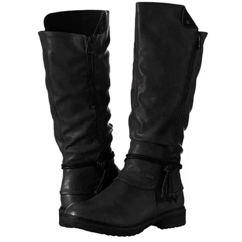 Chicvane New Retro British Stylish Zipper Closure Chunky Heel Ankle Boots With Tassels For Women