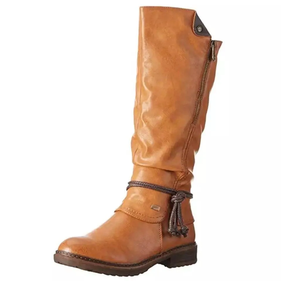 Chicvane New Retro British Stylish Zipper Closure Chunky Heel Ankle Boots With Tassels For Women