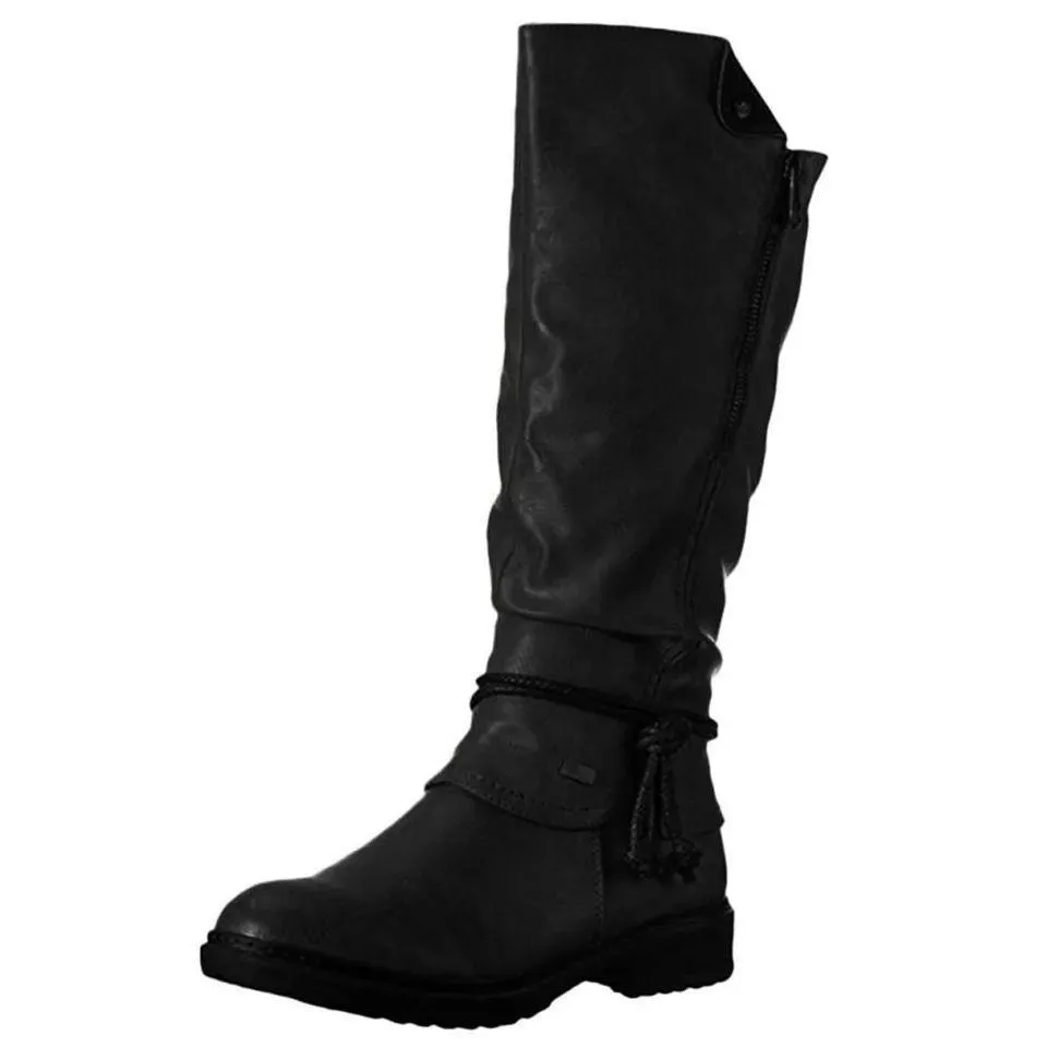 Chicvane New Retro British Stylish Zipper Closure Chunky Heel Ankle Boots With Tassels For Women