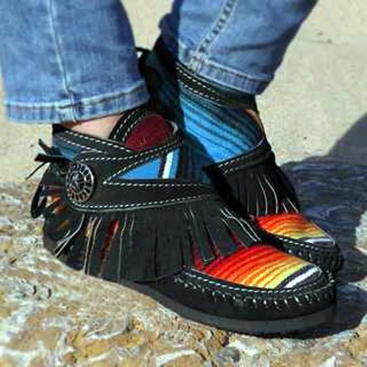 Chicvane Retro Tassel Color Block Ankle boots