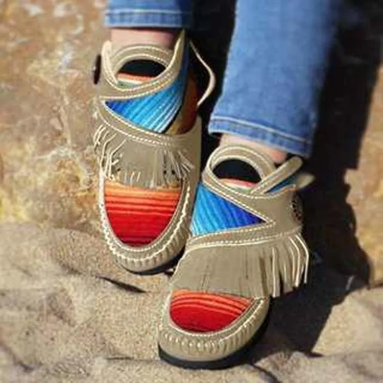 Chicvane Retro Tassel Color Block Ankle boots