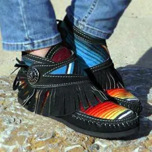 Chicvane Retro Tassel Color Block Ankle boots
