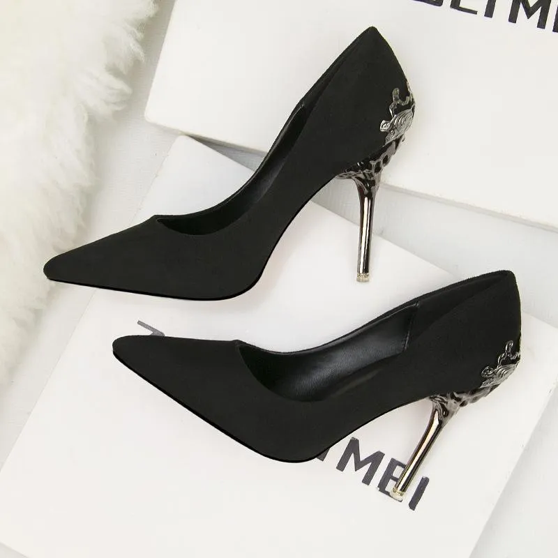 Chicvane Suede Pointed Metal Stiletto Heel Pumps Bridal Shoes