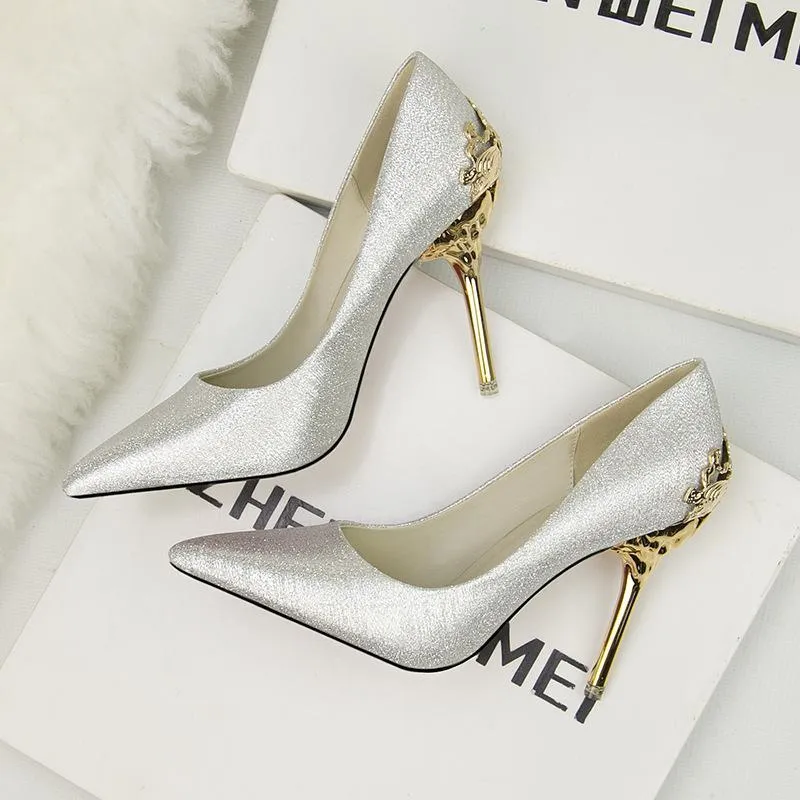 Chicvane Suede Pointed Metal Stiletto Heel Pumps Bridal Shoes