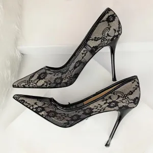 Chicvane Unique Design Pointed Toe Hollow Lace Stiletto Heel Bridal Shoes