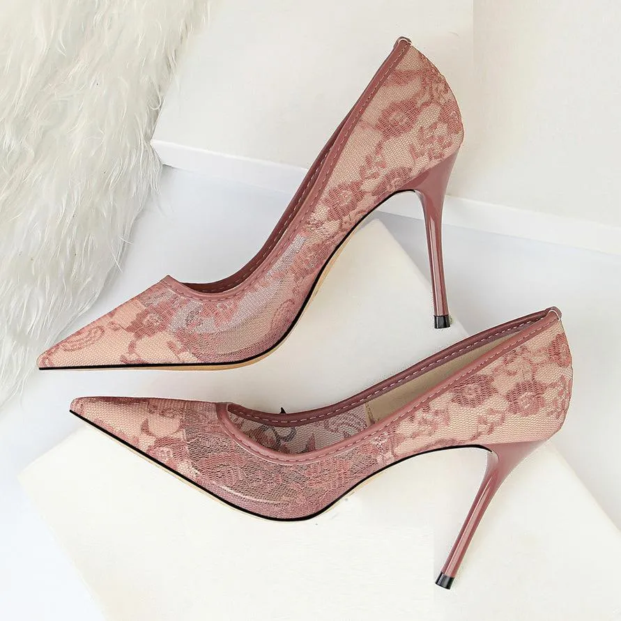 Chicvane Unique Design Pointed Toe Hollow Lace Stiletto Heel Bridal Shoes