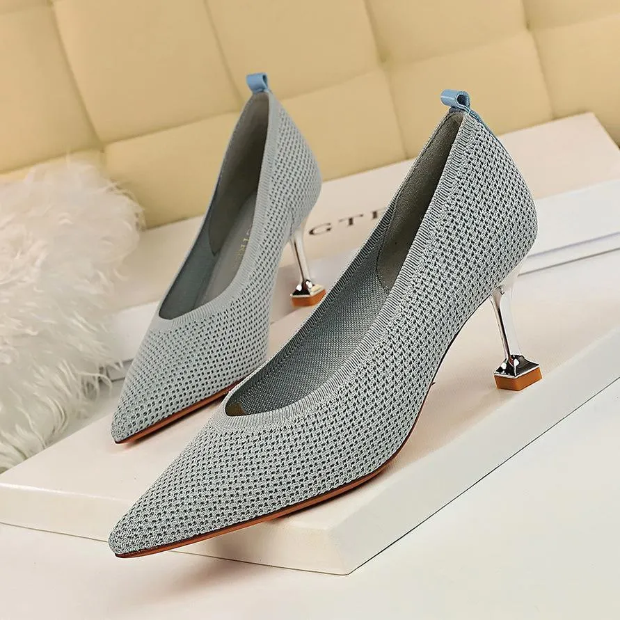 Chicvane Women's Mesh Stiletto Heels Pointed Toe Pump Shoes