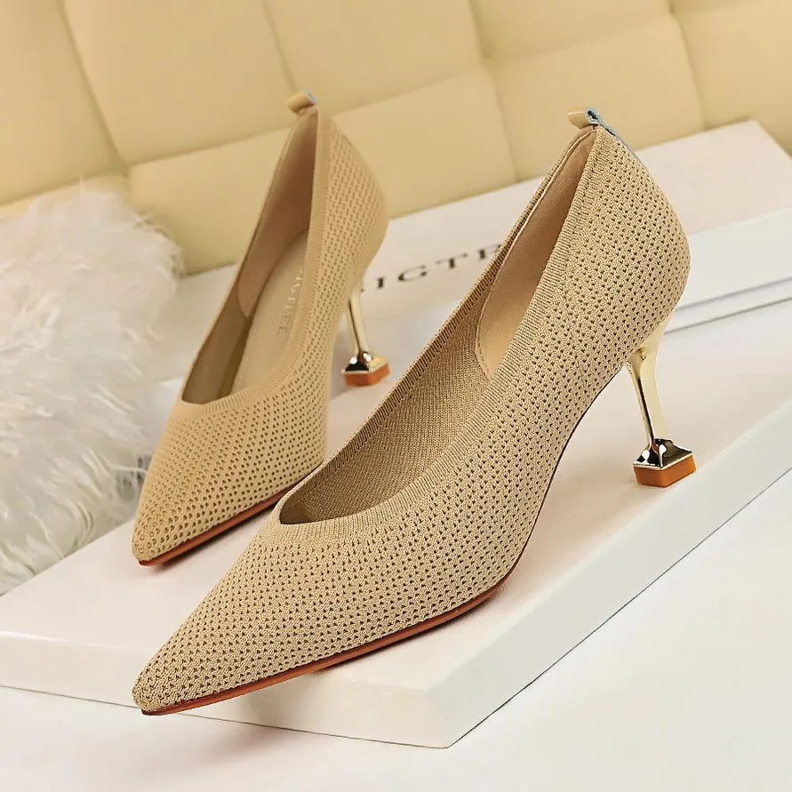 Chicvane Women's Mesh Stiletto Heels Pointed Toe Pump Shoes