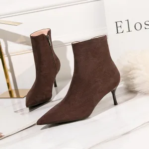 Chicvane Womens Pointed Toe Stiletto Heel Suede Zipper Closure Ankle Boots