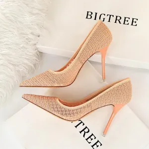 Chicvane Women's Solid Lace Mesh Stiletto Heels Pointed Toe Pump Shoes