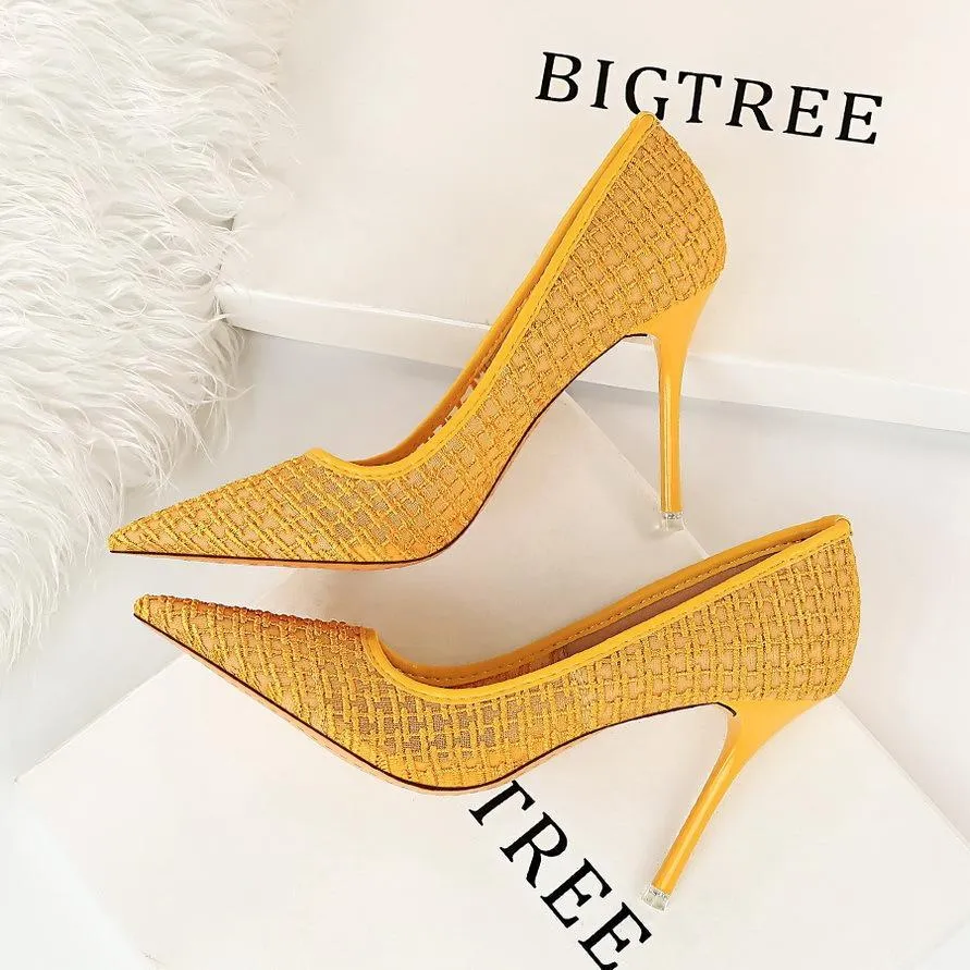 Chicvane Women's Solid Lace Mesh Stiletto Heels Pointed Toe Pump Shoes