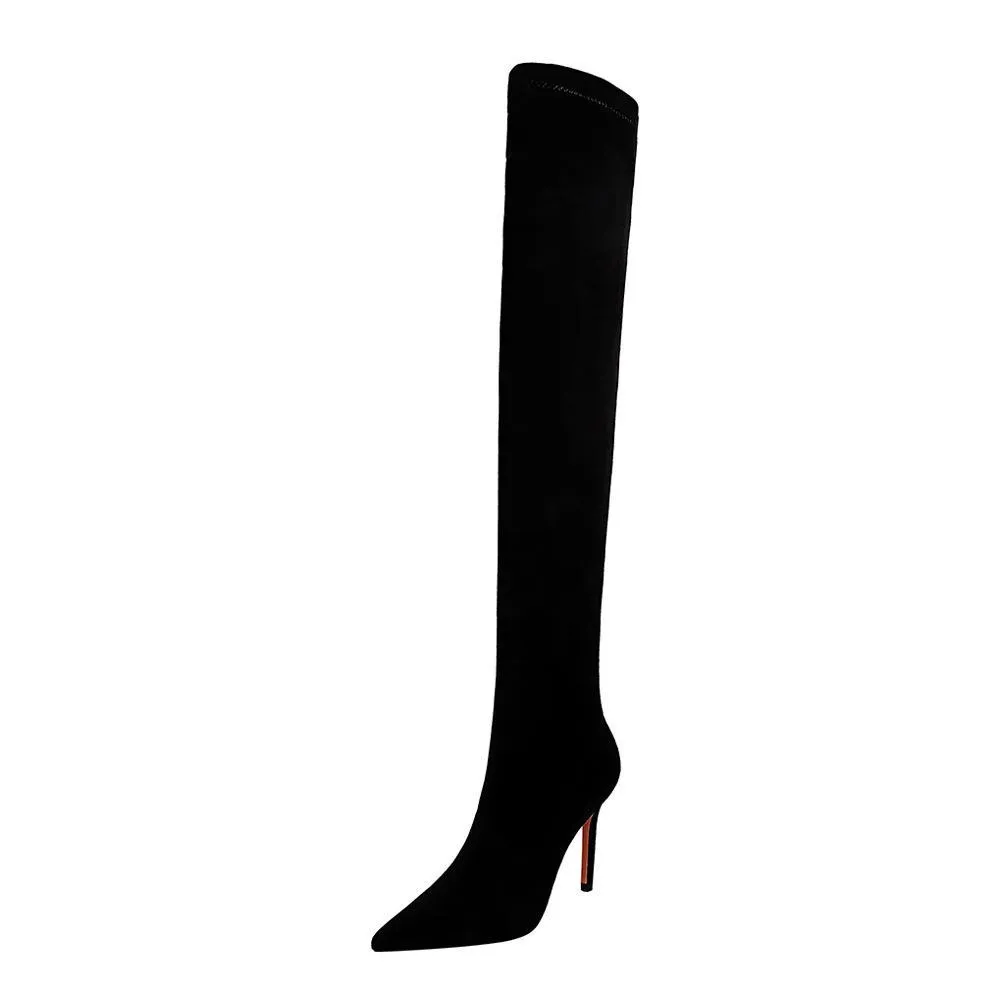 Chicvane Womens Stretch Pointed Toe Stiletto Heel Over The Knee Boots