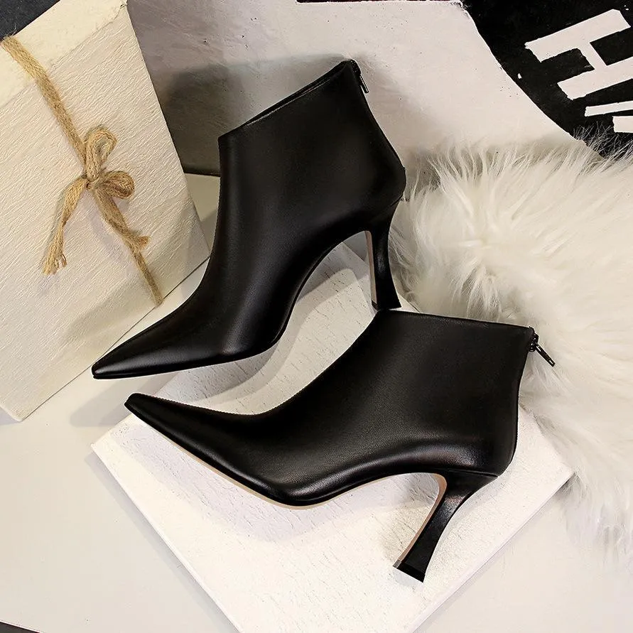 Chicvane Womens Zipper Closure Pointed Toe Stiletto Heel Ankle Boots
