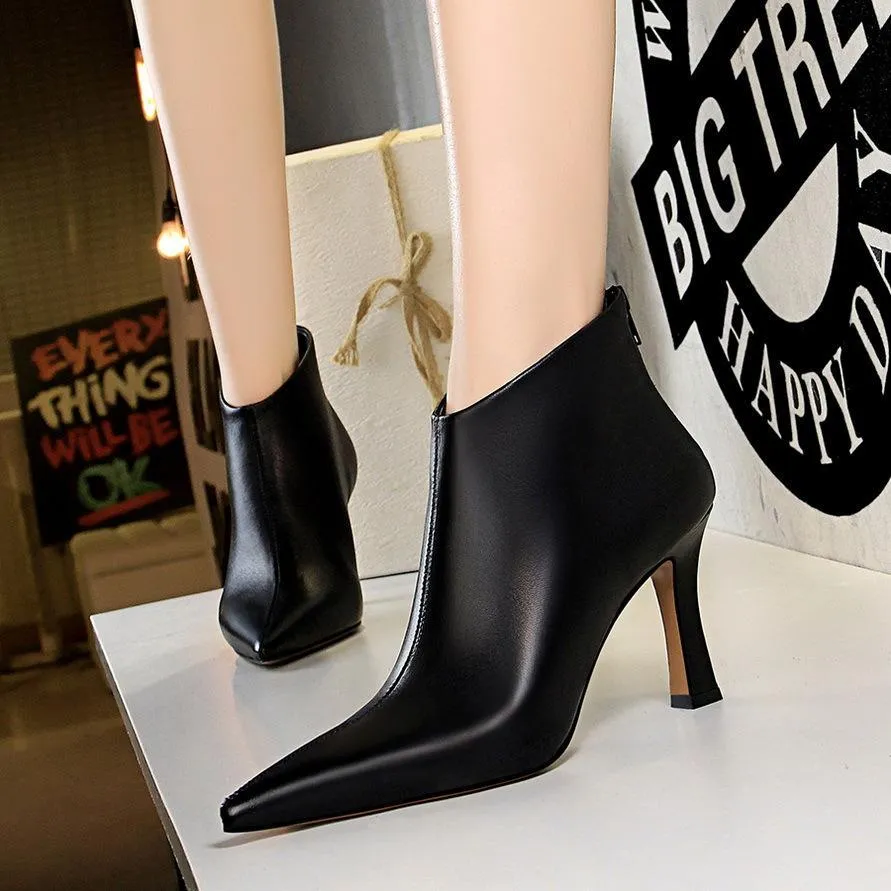 Chicvane Womens Zipper Closure Pointed Toe Stiletto Heel Ankle Boots