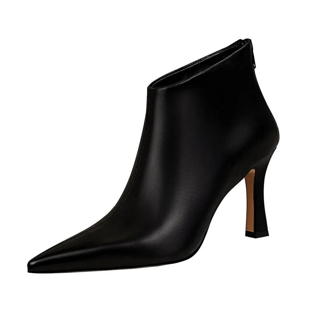 Chicvane Womens Zipper Closure Pointed Toe Stiletto Heel Ankle Boots