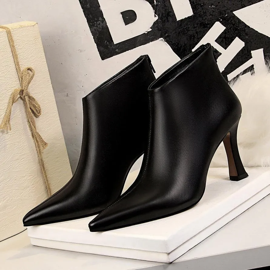 Chicvane Womens Zipper Closure Pointed Toe Stiletto Heel Ankle Boots