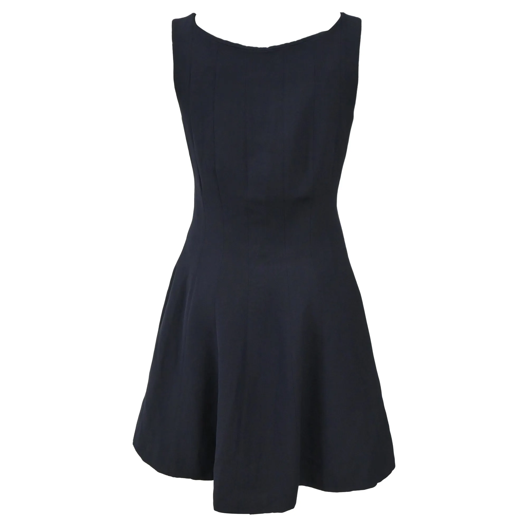 Christian Dior Panelled Square-Neck Mini Sleeveless Flare Dress in Navy Blue Viscose