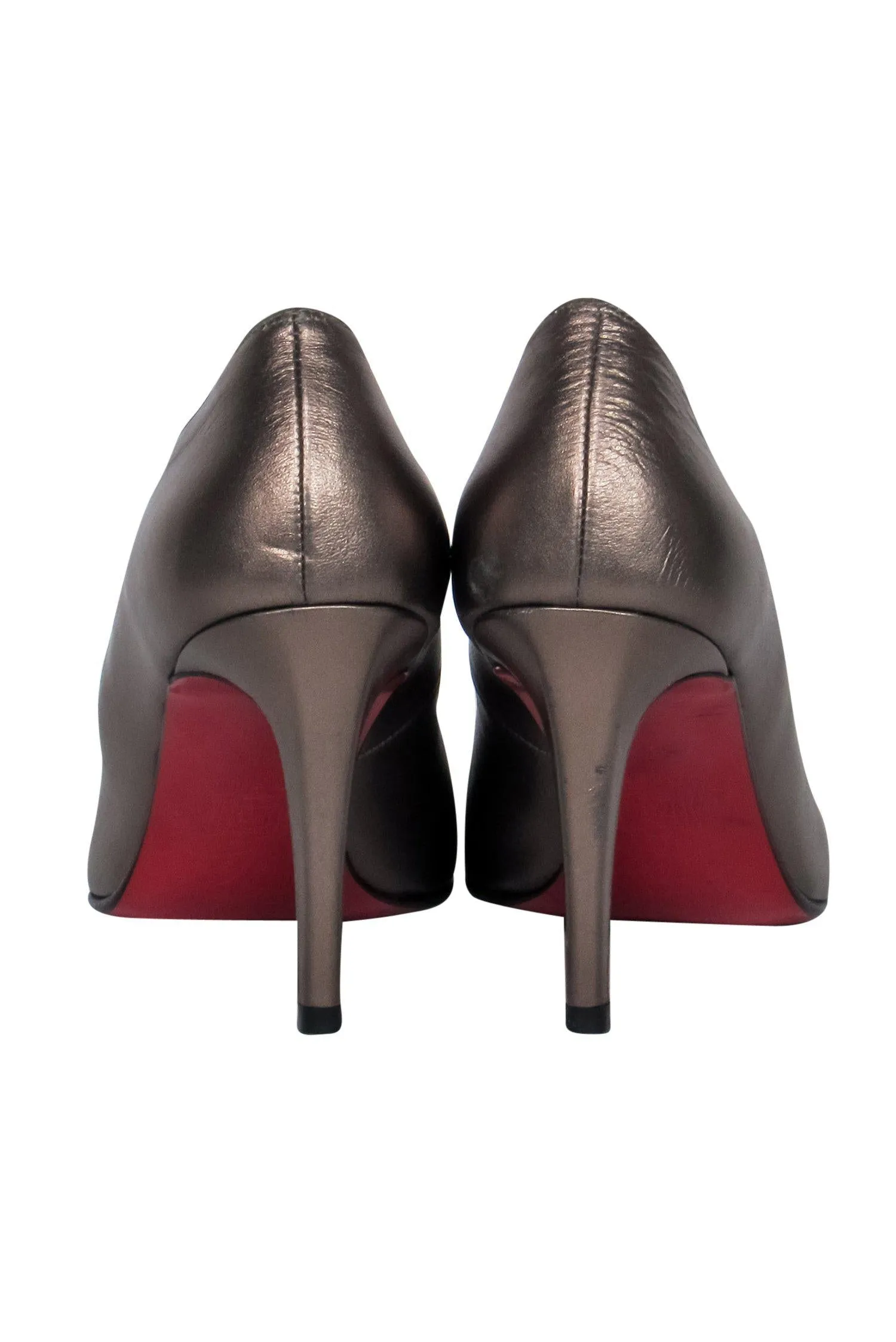 Christian Louboutin - Gunmetal Gray Leather Round Toe Pumps Sz 6.5