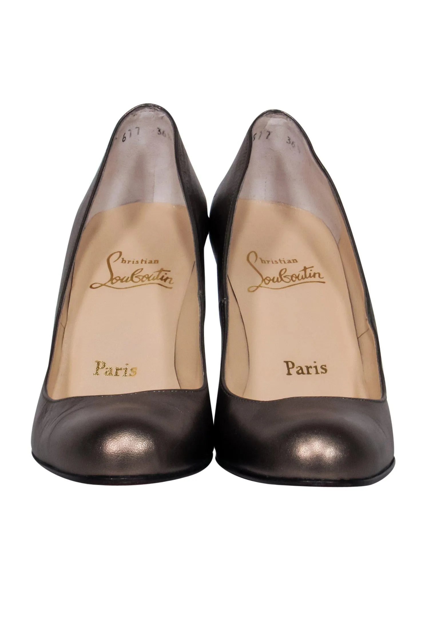 Christian Louboutin - Gunmetal Gray Leather Round Toe Pumps Sz 6.5