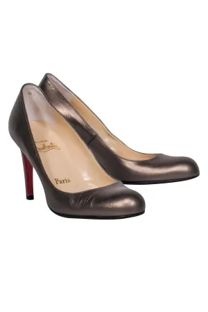 Christian Louboutin - Gunmetal Gray Leather Round Toe Pumps Sz 6.5