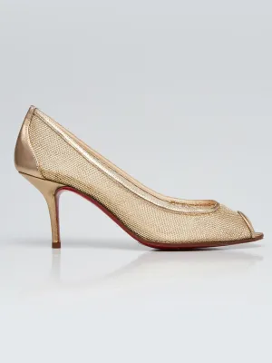CHRISTIAN LOUBOUTIN MESH & LEATHER PEEP TOE PUMPS